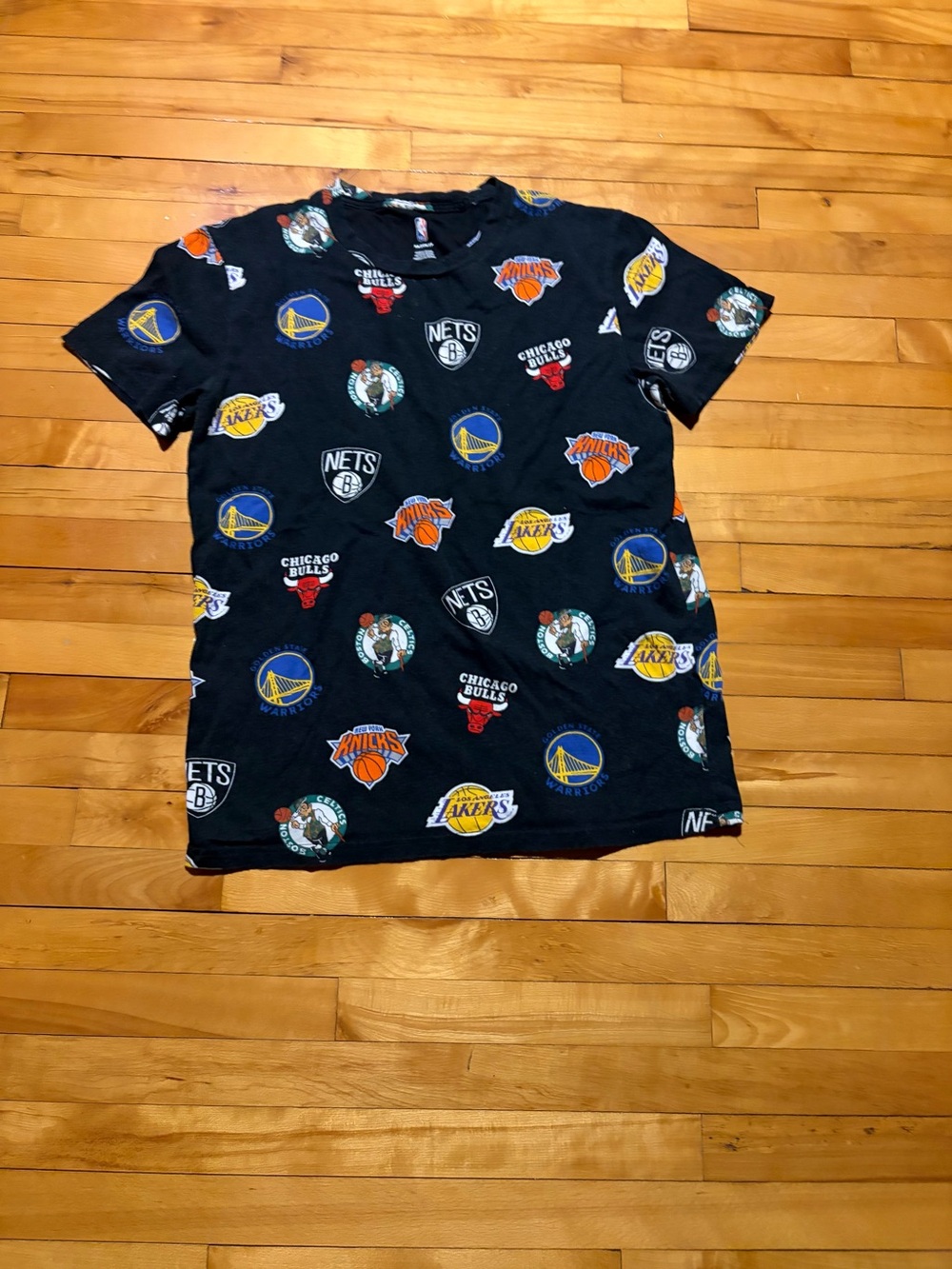 NBA Kids Black Allover Team Logo Short Sleeve Tee
